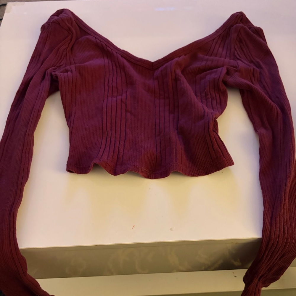 Women's Ribbed V-Neck Top - Purple